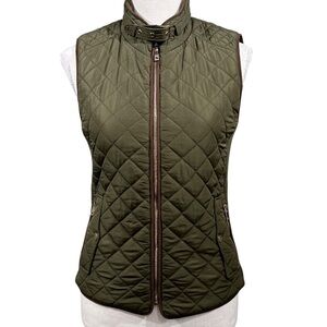 “Before You” Olive Quilted Women's Vest XS-S Full Zip Pockets Lightweight